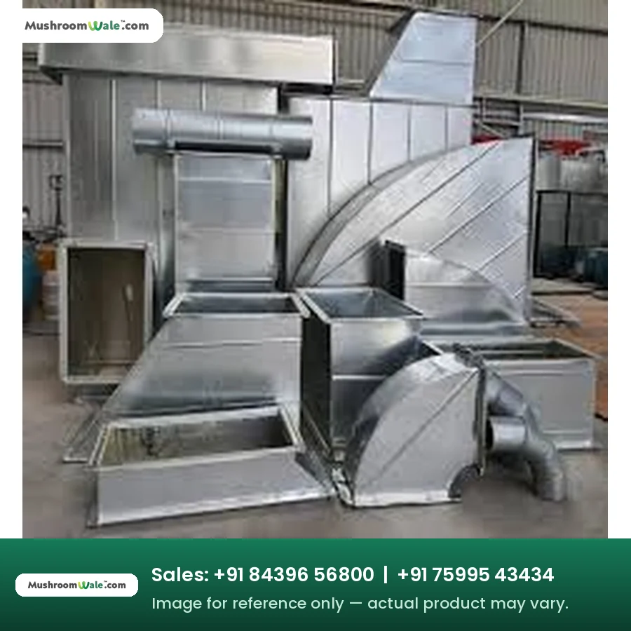 GI sheet air duct section with flanged joints for mushroom room ventilation