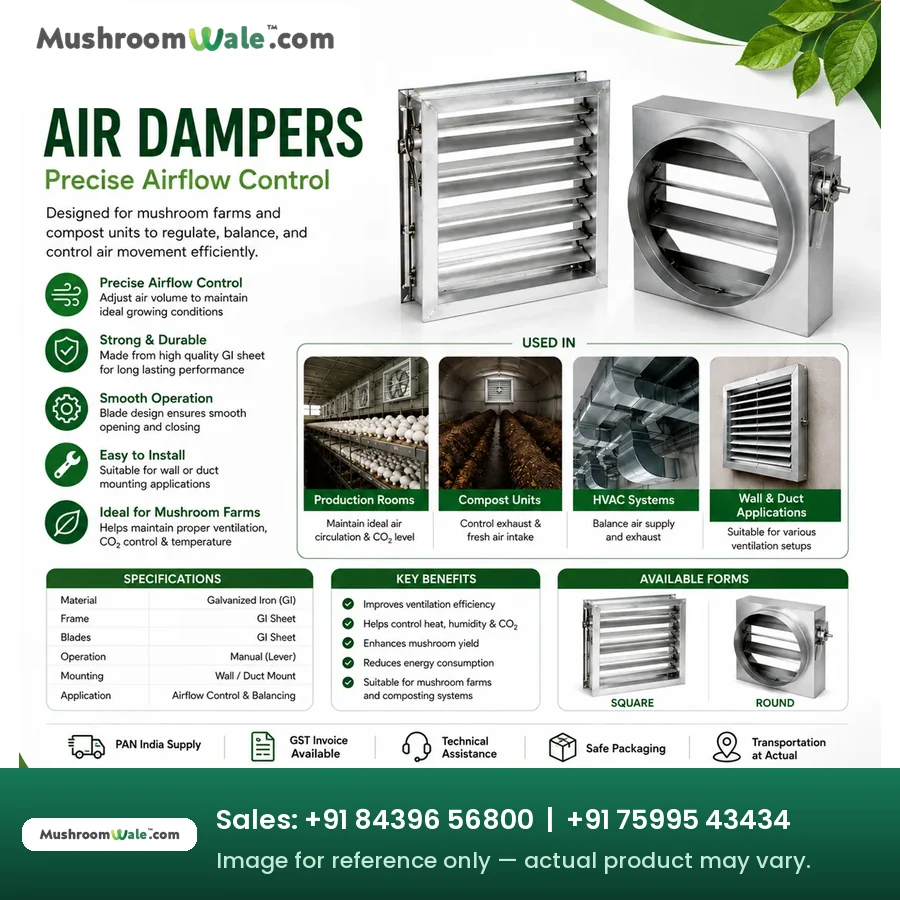 Square and round galvanized iron air dampers for mushroom farm ventilation