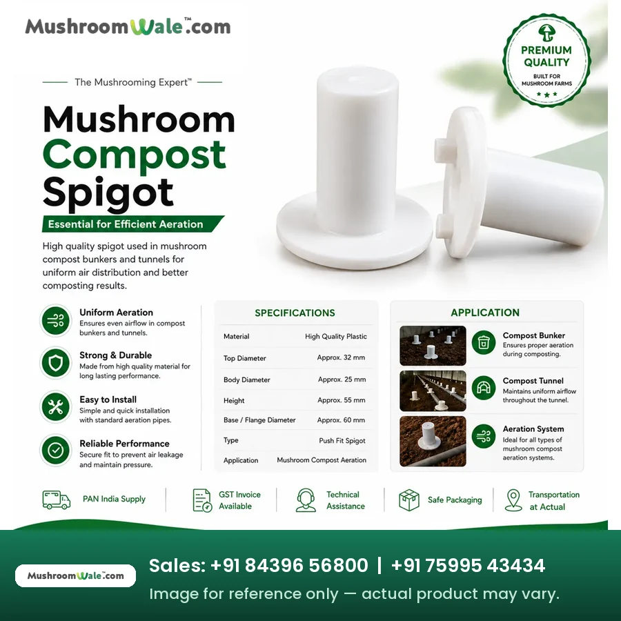 White push fit mushroom compost aeration spigot with flange base