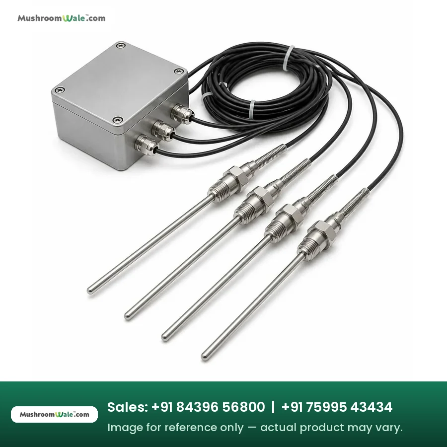 Set of four PT100 compost tunnel temperature probes with junction box