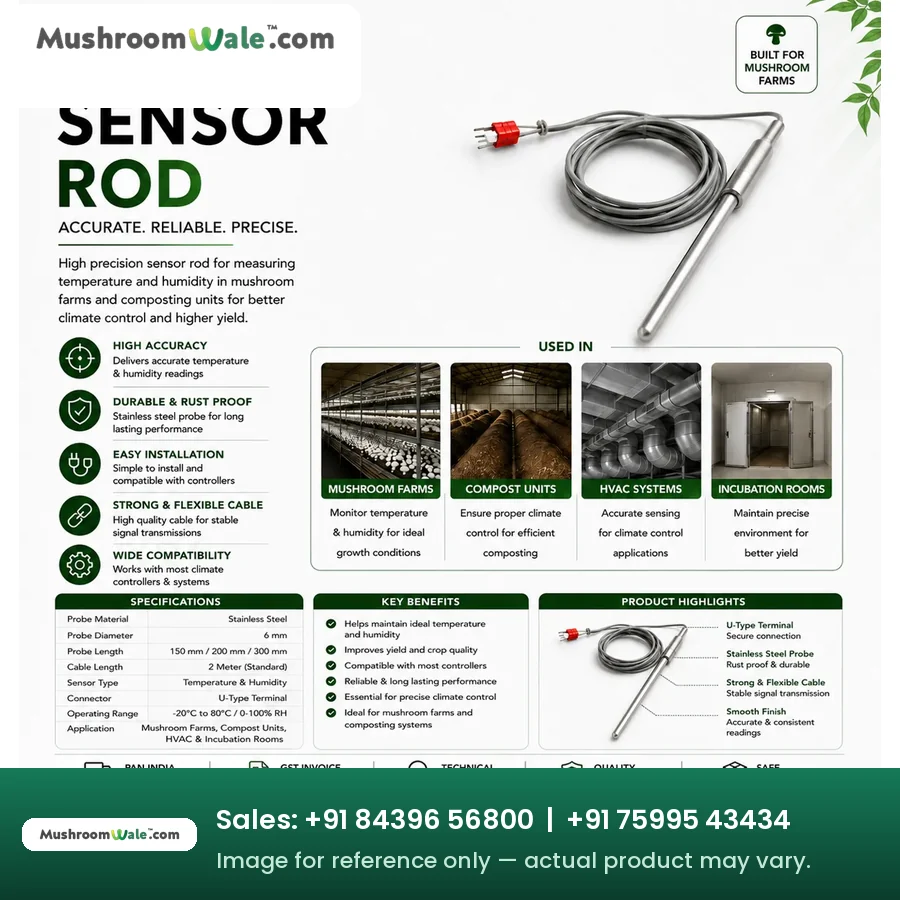 MushroomWale temperature and humidity sensor rod with stainless steel probe and U-type terminal
